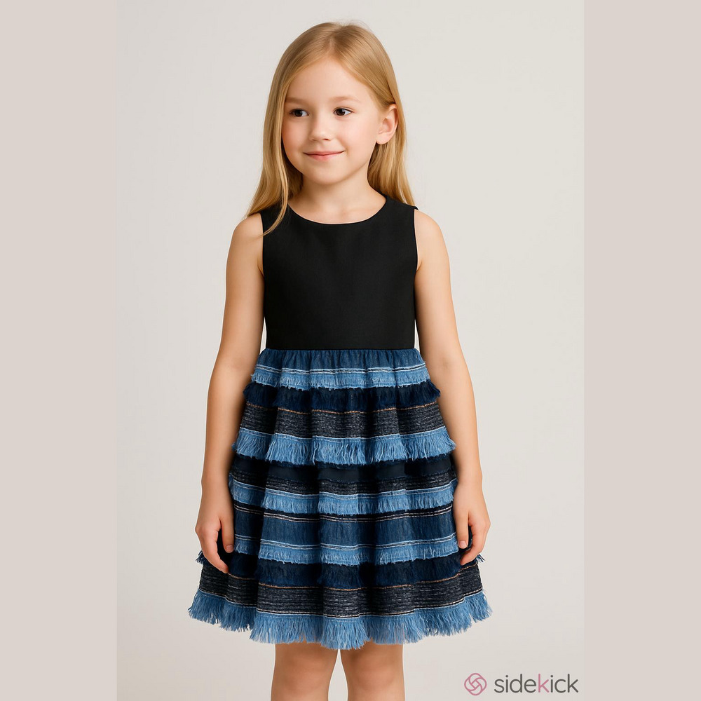 Milly Minis Black and Blue Layered Fringe Dress